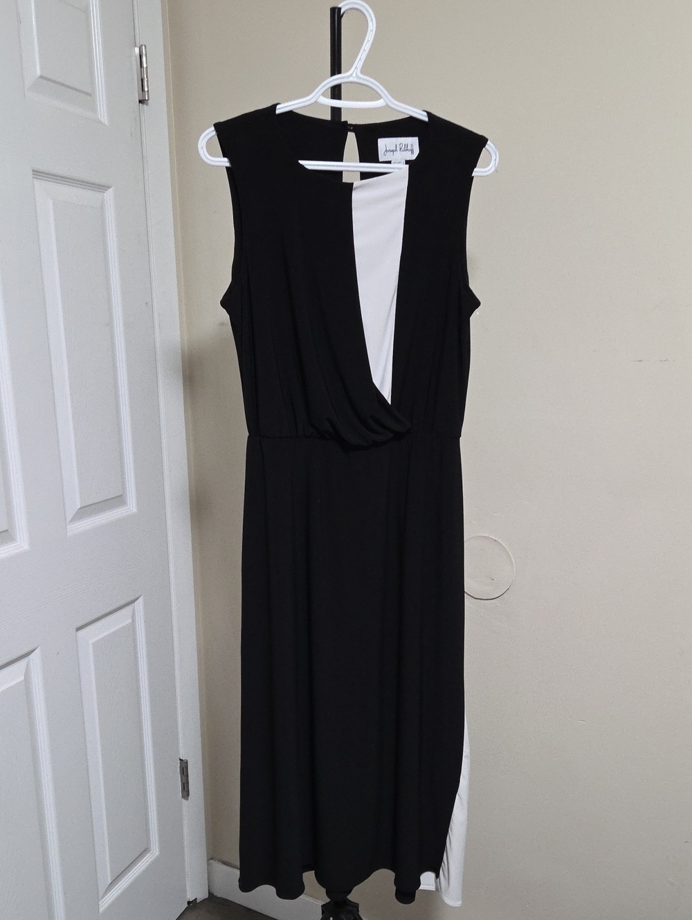 Joseph Ribkoff Black and White Sleeveless Midi Dress with Front Inset